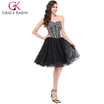 Grace Karin Fashion Pretty Girls Sleeveless Beaded Short Black Puffy Cocktail Dresses CL3520-2